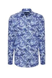 Hemington - Desenli Saf Pamuk Lacivert Business Gömlek