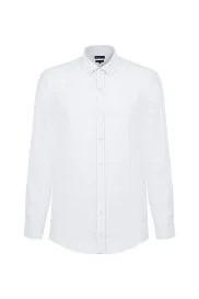 Hemington - Düğmeli Yaka Saf Keten Beyaz Gömlek