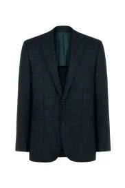 Hemington - Ekose Desen Koyu Yeşil Saf Yün Ceket