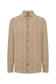 Hemington - Etnik Desen Saf Keten Camel Gömlek Hemington - Etnik Desen Saf Keten Camel Gömlek