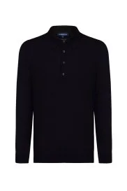 Extrafine Merino Polo Yaka Siyah Triko