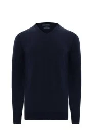Extrafine Merino V Yaka Lacivert Triko