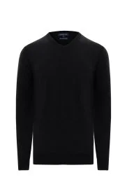 Extrafine Merino V Yaka Siyah Triko