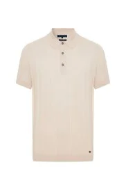 Extrafine Merino Yün-Pamuk Karışım Üç Düğme Krem Triko Polo