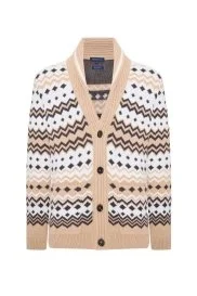 Hemington - Fair Isle Desen Kaşmir Yün Karışım Camel Hırka