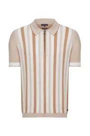 Hemington - Fermuar Detaylı Çizgi Desen Krem Rengi Triko Polo