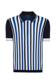 Hemington - Fermuar Detaylı Çizgi Desen Lacivert Triko Polo