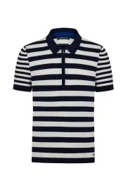 Hemington - Fermuar Detaylı Lacivert Beyaz Çizgili Triko Polo Hemington - Fermuar Detaylı Lacivert Beyaz Çizgili Triko Polo