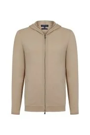 Hemington - Fermuarlı Bej Kapüşonlu İnce Hırka