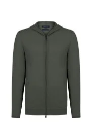 Hemington - Fermuarlı Haki Kapüşonlu İnce Hırka