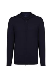 Hemington - Fermuarlı Lacivert Kapüşonlu İnce Hırka Hemington - Fermuarlı Lacivert Kapüşonlu İnce Hırka