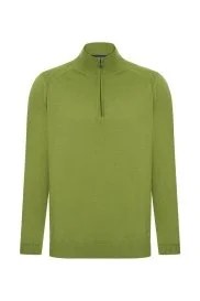 Hemington - Fermuarlı Merino Yün Yeşil Activewear Triko