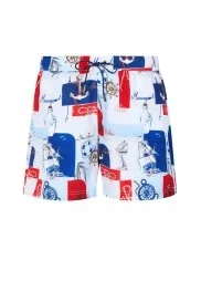 Hemington - Gemi Desen Açık Mavi Beyaz Quick Dry Mayo