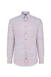 Hemington - Geometrik Desen Keten Karışımlı Turuncu Gömlek