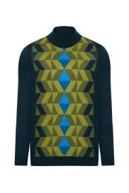 Hemington - Desenli Yeşil Yarım Balıkçı Yaka Merino Yün Triko