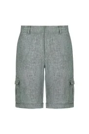 Hemington - Haki Saf Keten Kargo Şort Hemington - Haki Saf Keten Kargo Şort