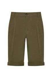 Hemington - Saf Keten Haki Pileli Şort