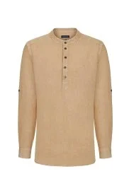 Hemington - Hakim Yaka Saf Keten Kum Rengi Gömlek