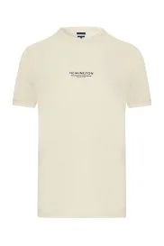 Hemington - Hemington Baskılı Merserize Pamuk Krem Rengi Bisiklet Yaka T-Shirt