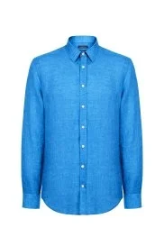 Hemington - İndigo Mavi Saf Keten Gömlek