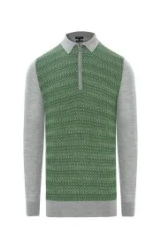 Hemington - İpek Karışım Polo Yaka Açık Gri-Yeşil Merino Yün Triko Hemington - İpek Karışım Polo Yaka Açık Gri-Yeşil Merino Yün Triko