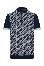 Hemington - İpek Pamuk Karışım Geometrik Desen Lacivert Triko Polo