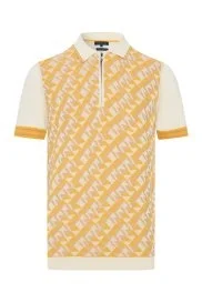 Hemington - İpek Pamuk Karışım Geometrik Desen Sarı Triko Polo Hemington - İpek Pamuk Karışım Geometrik Desen Sarı Triko Polo