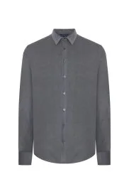 Hemington - İpek Pamuk Karışım Orta Gri Kadife Gömlek