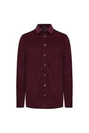 Hemington - İpek Pamuk Karışım Bordo Kadife Gömlek