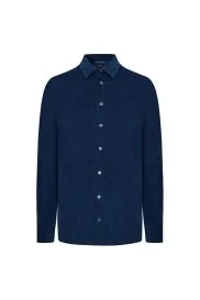 Hemington - İpek Pamuk Karışım Koyu Mavi Kadife Gömlek