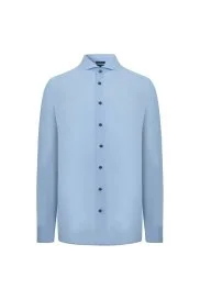 Hemington - İpek Pamuk Karışım İtalyan Yaka Mavi Gömlek