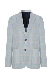 Hemington - İpek-Yün Karışım Ekose Desen Orta Mavi Blazer Ceket Hemington - İpek-Yün Karışım Ekose Desen Orta Mavi Blazer Ceket