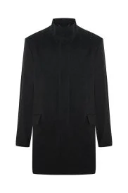 Hemington - İtalyan Saf Yün Fermuar Detaylı Antrasit Palto