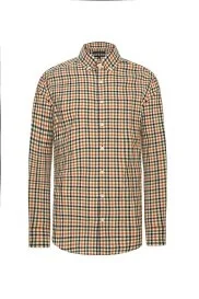 Hemington - Kareli Kaşmir Karışım Haki-Beyaz Gömlek