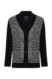 Hemington - Kaşmir İpek Karışım Desen Siyah Hırka