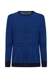 Hemington - Kaşmir İpek Karışımlı Lacivert Desen Kazak