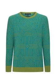 Hemington - Kaşmir İpek Karışımlı Yeşil Desen Kazak