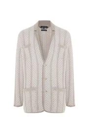 Hemington - Kaşmir-İpek-Yün Karışım M Desenli Açık Bej Triko Blazer Ceket