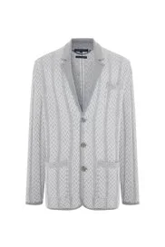 Hemington - Kaşmir-İpek-Yün Karışım M Desenli Açık Gri Triko Blazer Ceket