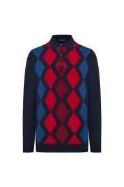 Hemington - Kaşmir Karışım Baklava Desen Polo Yaka Lacivert Kazak