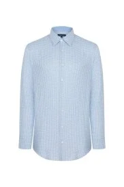 Hemington - Kaşmir Karışımlı Kareli Mavi Pamuk Gömlek