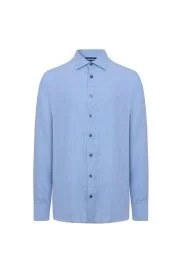 Hemington - Kaşmir Karışım Gizli Düğme Mavi Gömlek