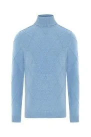 Hemington - Kaşmir Yün Karışım Argyle Desen Boğazlı Yaka Mavi Kazak Hemington - Kaşmir Yün Karışım Argyle Desen Boğazlı Yaka Mavi Kazak