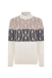 Hemington - Kaşmir Yün Karışım Ekru-Kahverengi Degrade Desen Lupetto Yaka Kazak Hemington - Kaşmir Yün Karışım Ekru-Kahverengi Degrade Desen Lupetto Yaka Kazak