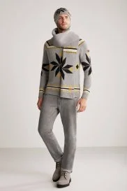 Hemington - Kaşmir Yün Karışım Kar Desen Açık Gri Atkı