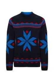 Hemington - Kaşmir Yün Karışım Yarım Balıkçı Kar Desen Lacivert Kazak