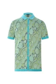 Hemington - Keten Karışım Düğme Detaylı Yeşil-Mavi Kısa Kol Gömlek Hemington - Keten Karışım Düğme Detaylı Yeşil-Mavi Kısa Kol Gömlek