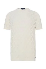 Hemington - Keten Pamuk Ajur Desen Bisiklet Yaka Kırık Beyaz Triko T-Shirt Hemington - Keten Pamuk Ajur Desen Bisiklet Yaka Kırık Beyaz Triko T-Shirt