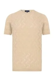 Hemington - Keten Pamuk Ajur Desen Bisiklet Yaka Krem Rengi Triko T-Shirt Hemington - Keten Pamuk Ajur Desen Bisiklet Yaka Krem Rengi Triko T-Shirt