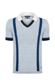 Hemington - Keten Pamuk Karışım Desen Mavi Triko Polo Hemington - Keten Pamuk Karışım Desen Mavi Triko Polo